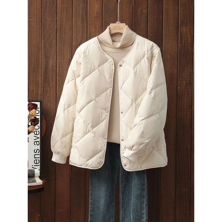 Women's Short Down Jacket Round Neck Loose Casual Coat