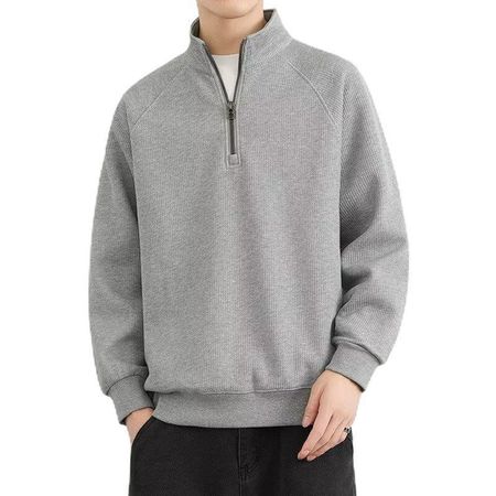 Men's Fleece-lined Half-zip Stand Collar Sweatshirt Hoodie